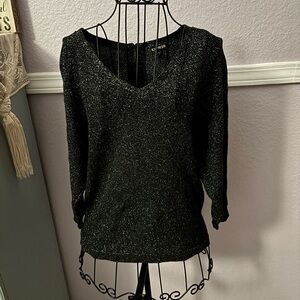Express Women’s V-Neck Long Sleeve Zip Black Sparkly Top XS